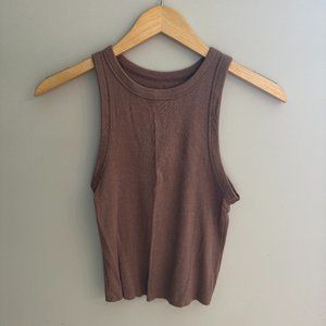 Cropped High Neck Ribbed Top